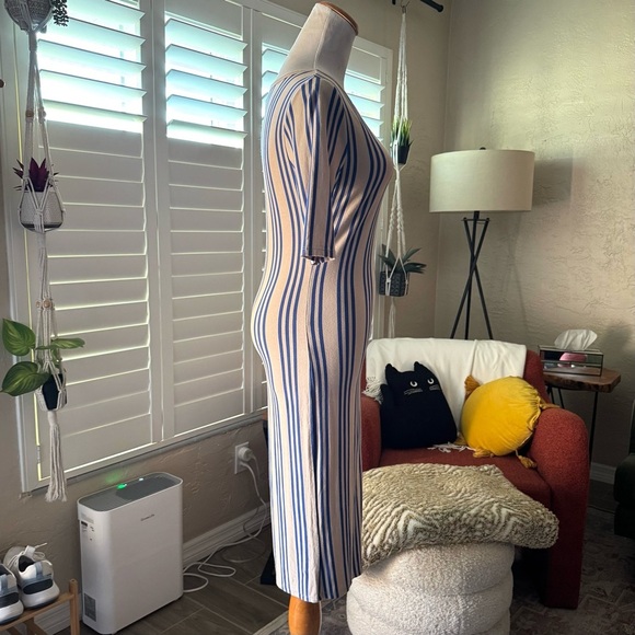 LuLaRoe Blue and Cream Striped Long Sleeve Dress - Picture 3 of 6